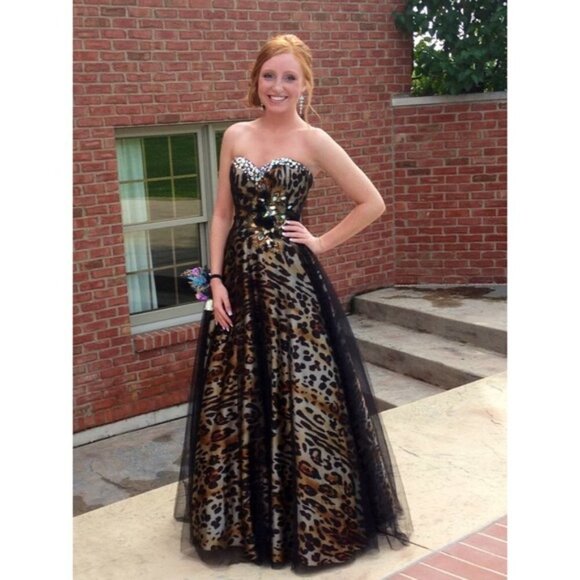 Mori Lee Black Animal Print Strapless Formal Gown $659